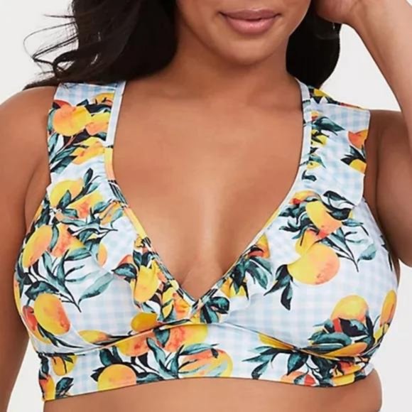 torrid Other - Torrid Wireless Triangle Ruffle Bikini Top Gingham Oranges